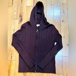 Belldini Burgundy Hooded Long Sleeve Zipped Ribbed Cardigan Knit Sweater Large